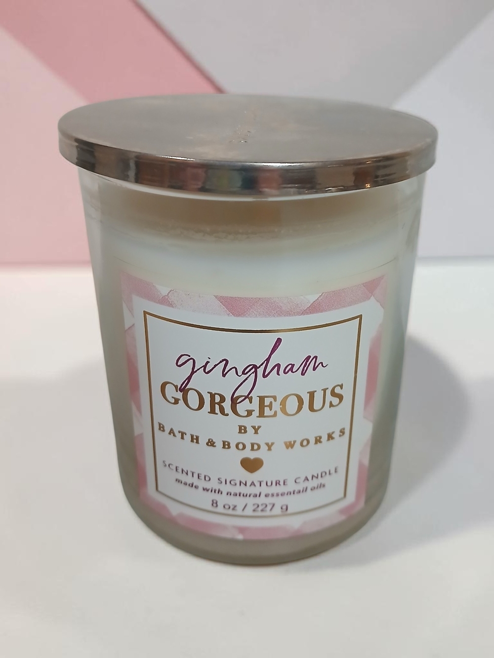 Bath & Body Works Gingham Gorgeous Candle - Pink and Gold Label